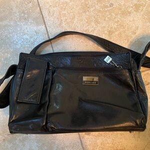 Perlina Glossy Black Leather Shoulder Bag